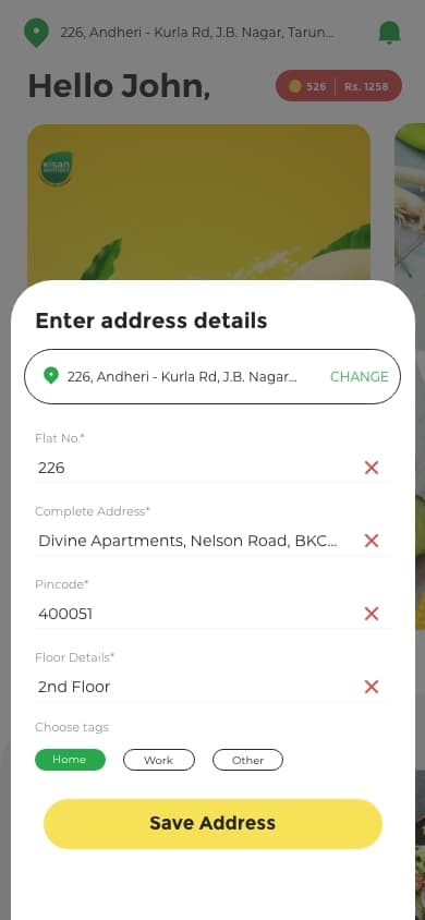 Enter address details form.