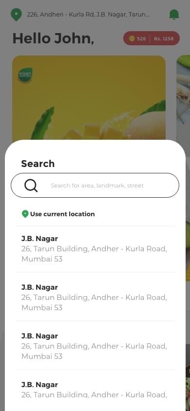 Search location screen.