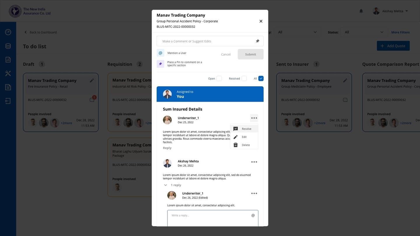 Task queries thread anchored to a quote.