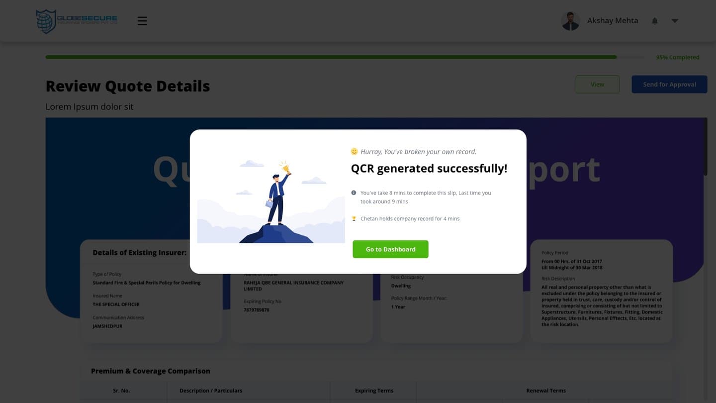 QCR success confirmation.