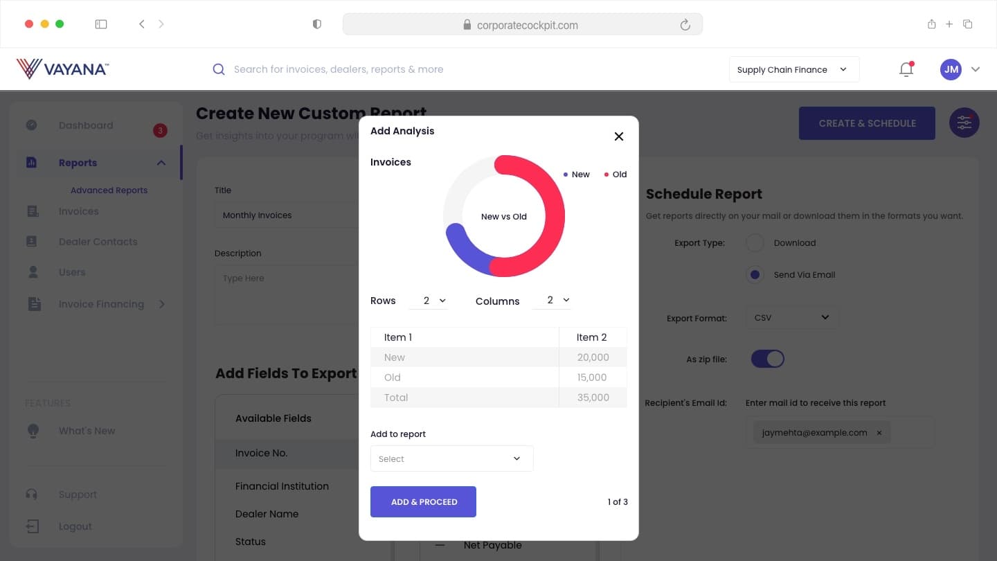 Report analysis view with comparative breakdown.