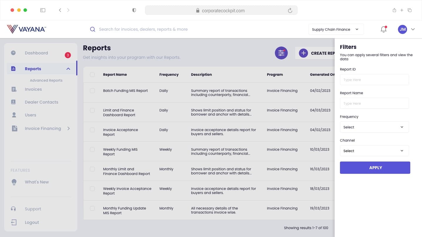 Report builder filter configuration.