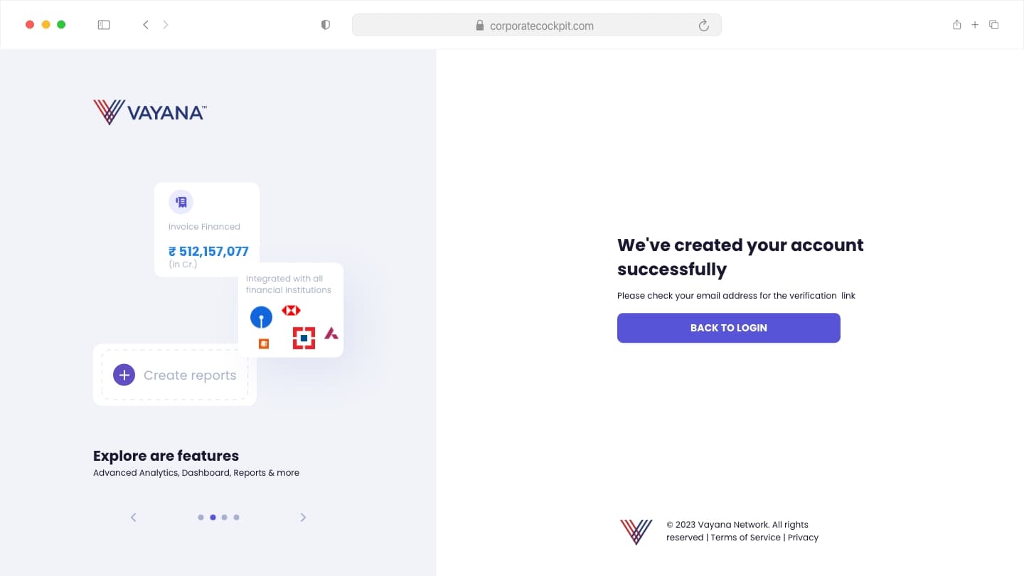 Account created confirmation state.