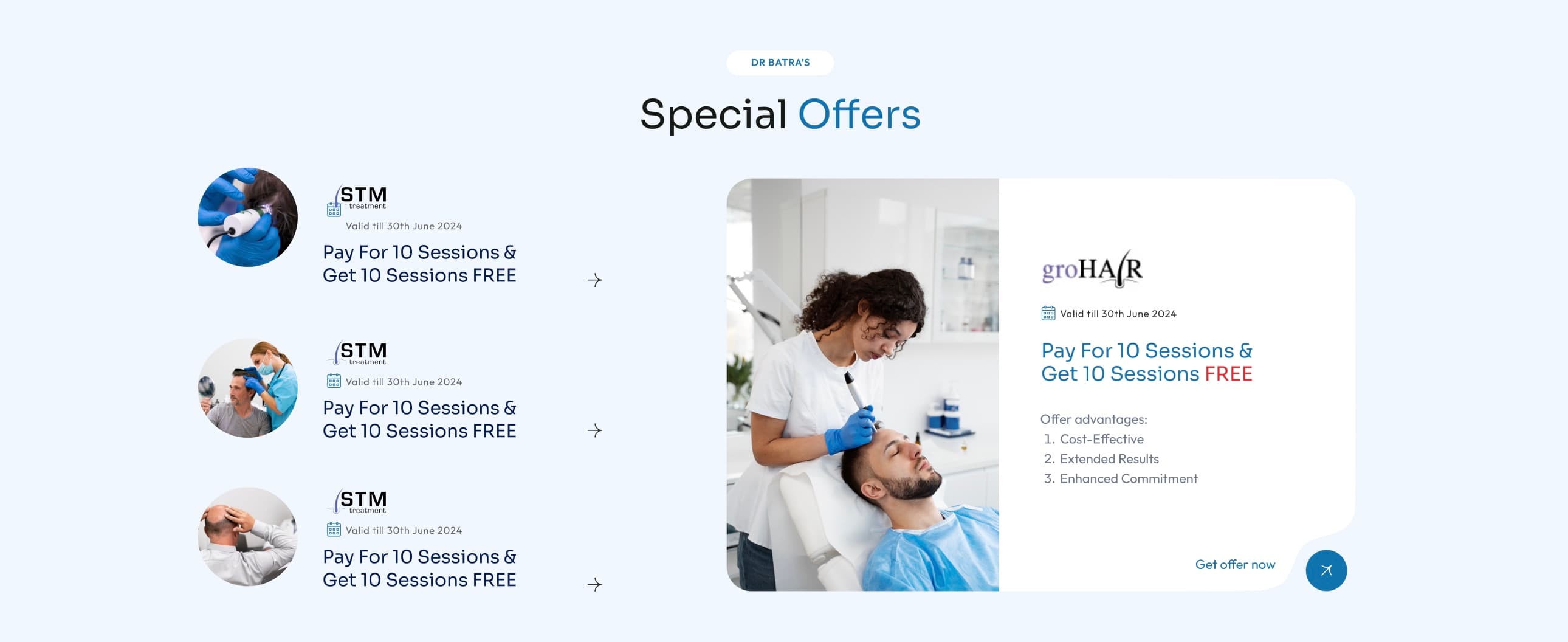 Dr Batra's landing page, offers.