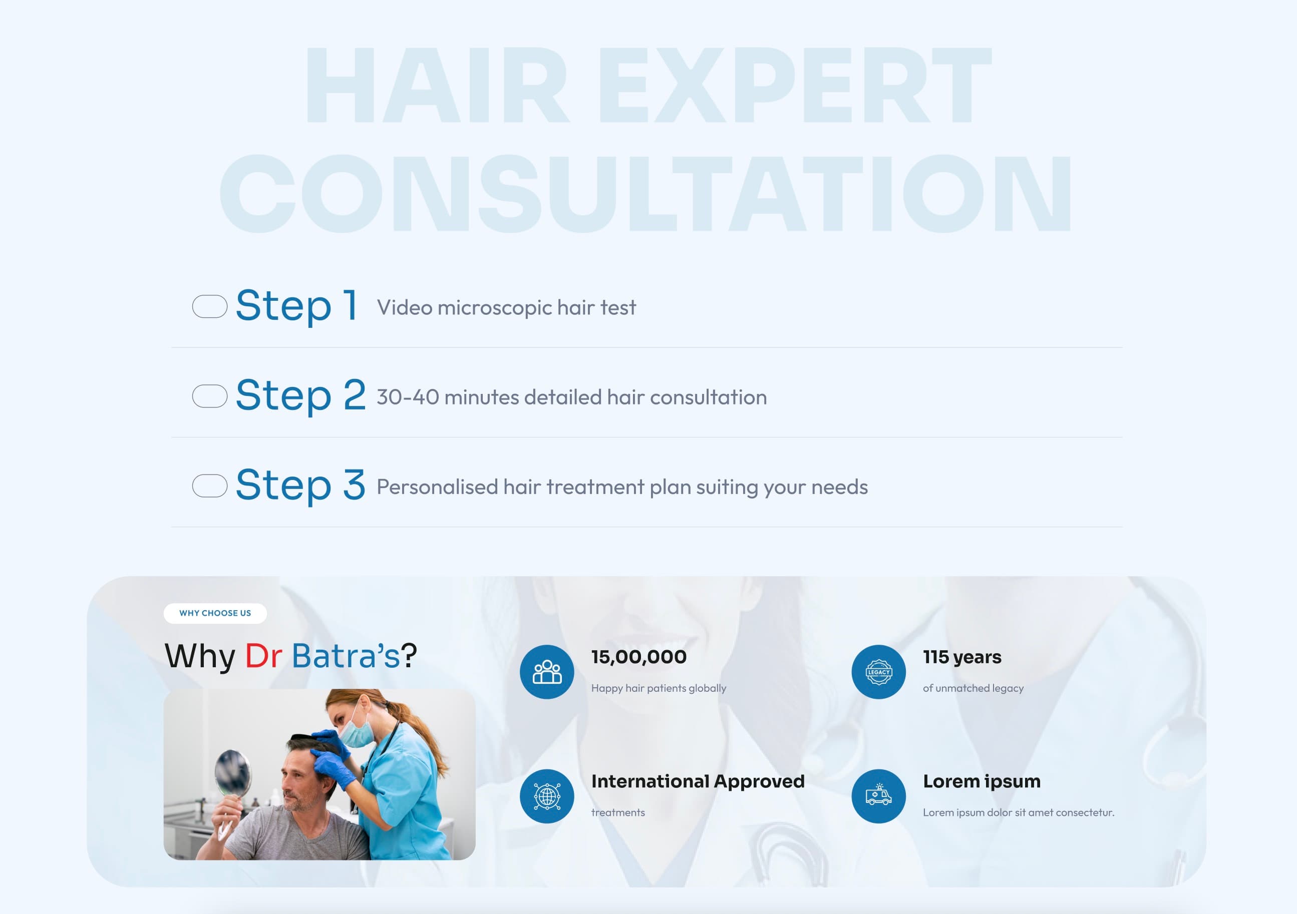 Dr Batra's landing page, testimonials.