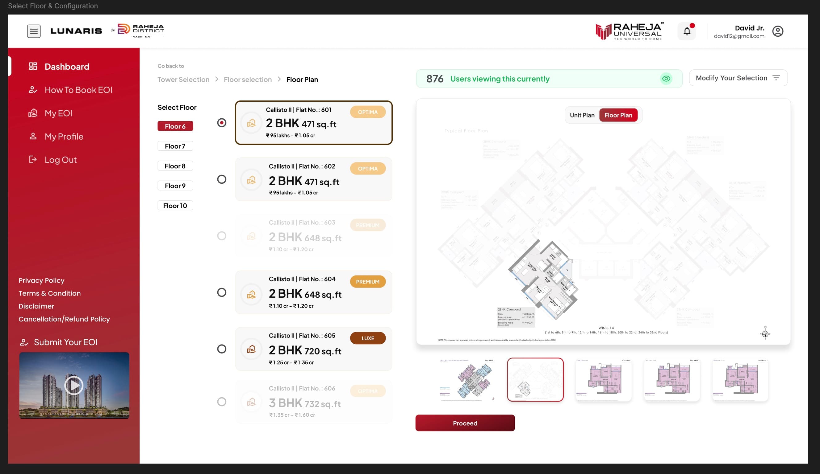 Raheja Universal, floor and configuration selection.