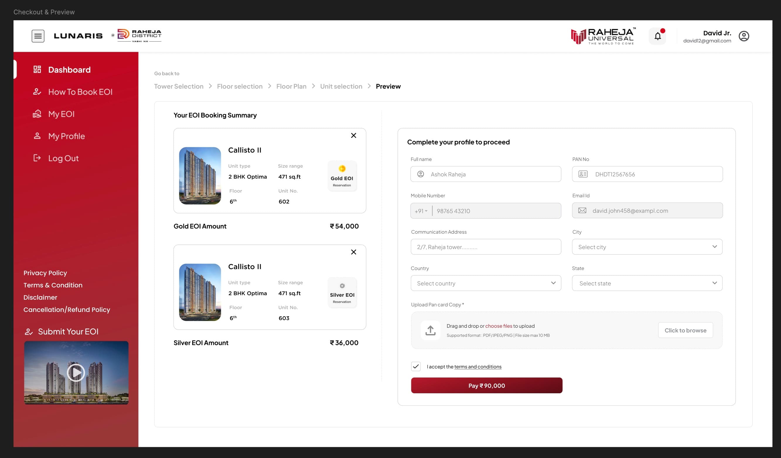 Raheja Universal, dashboard.