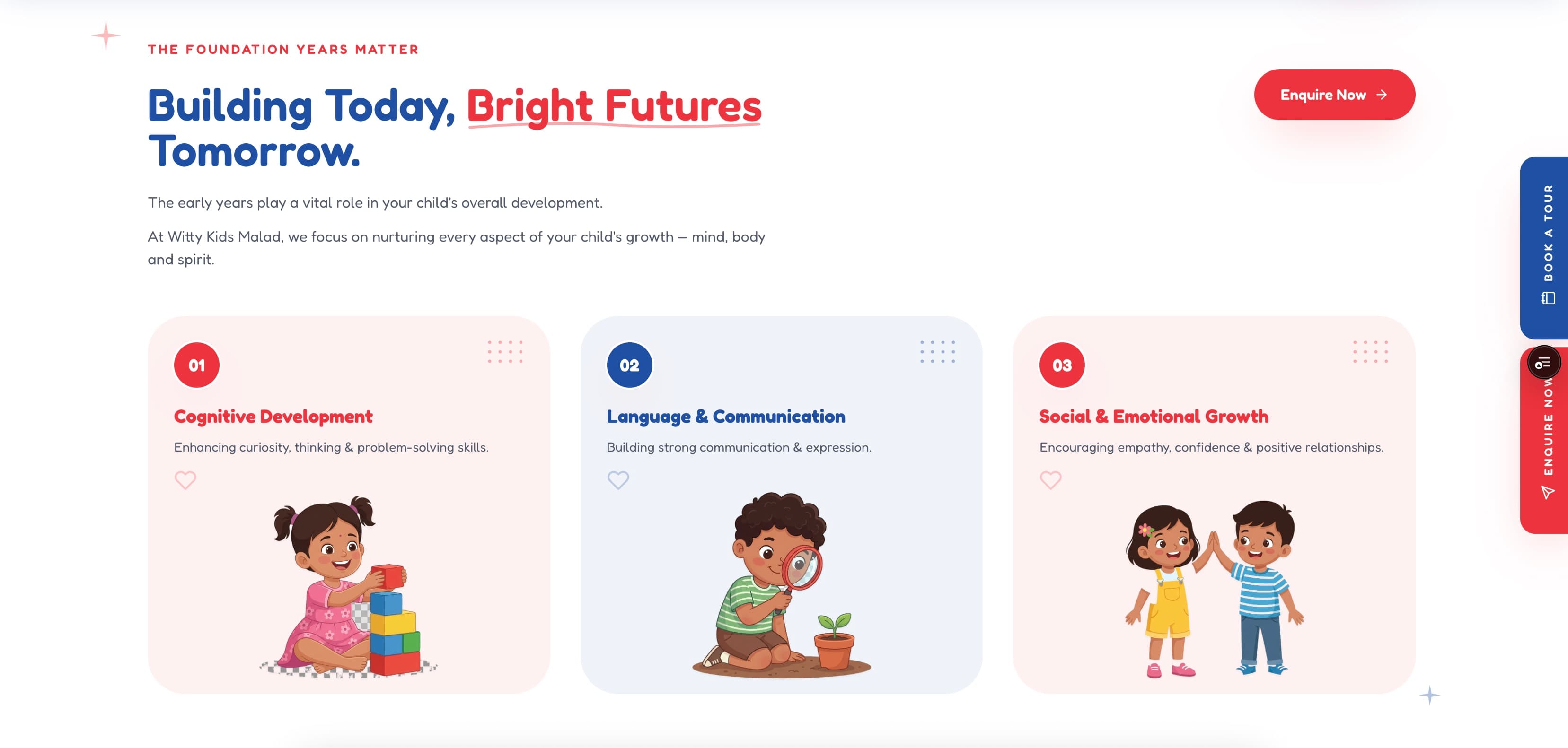 Witty Kids preschool landing page, section 2.