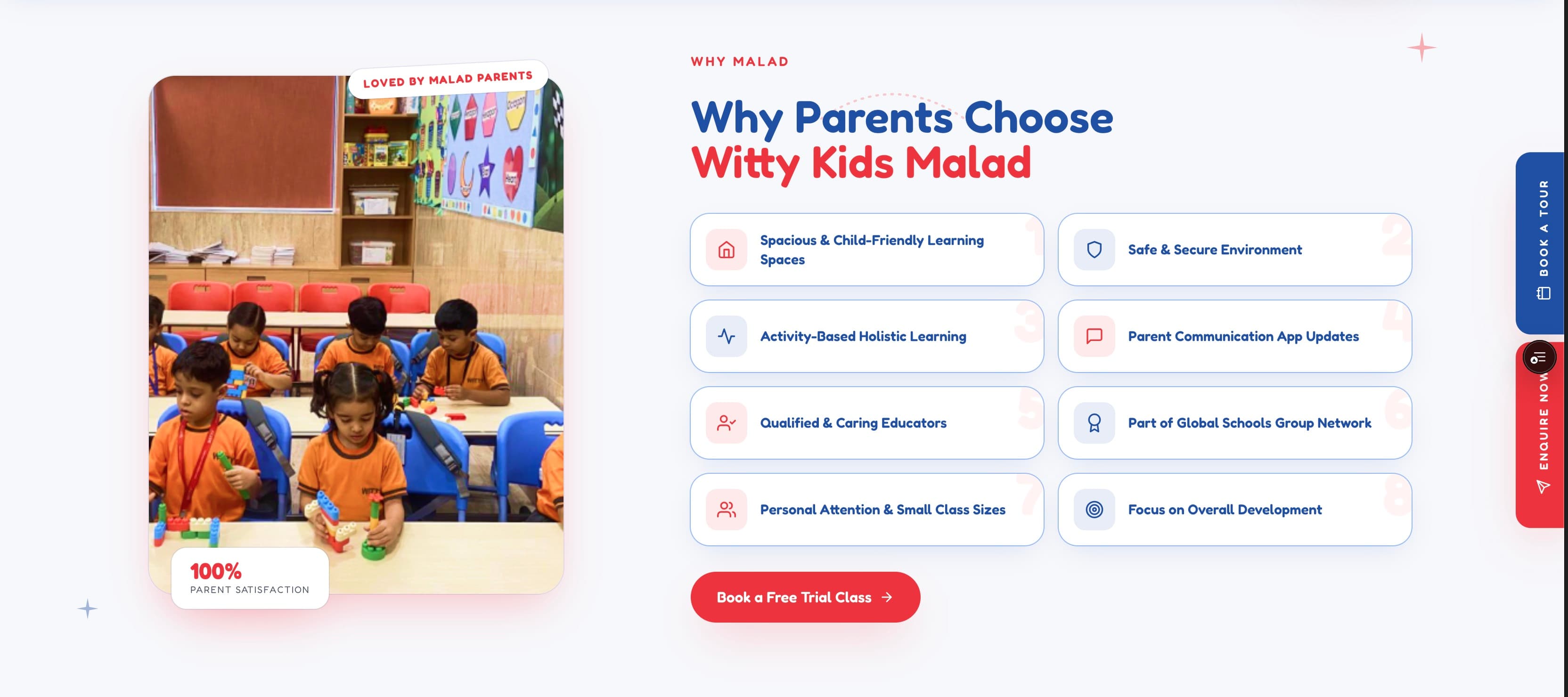 Witty Kids preschool landing page, section 3.